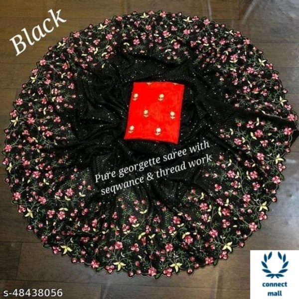 Charvi Voguish Sarees Georgette Saree - Saree Length Size:5.5m Blouse Length Size:0.8m, Black, Georgette, Blouse Fabric:Art Silk, Multipack:1